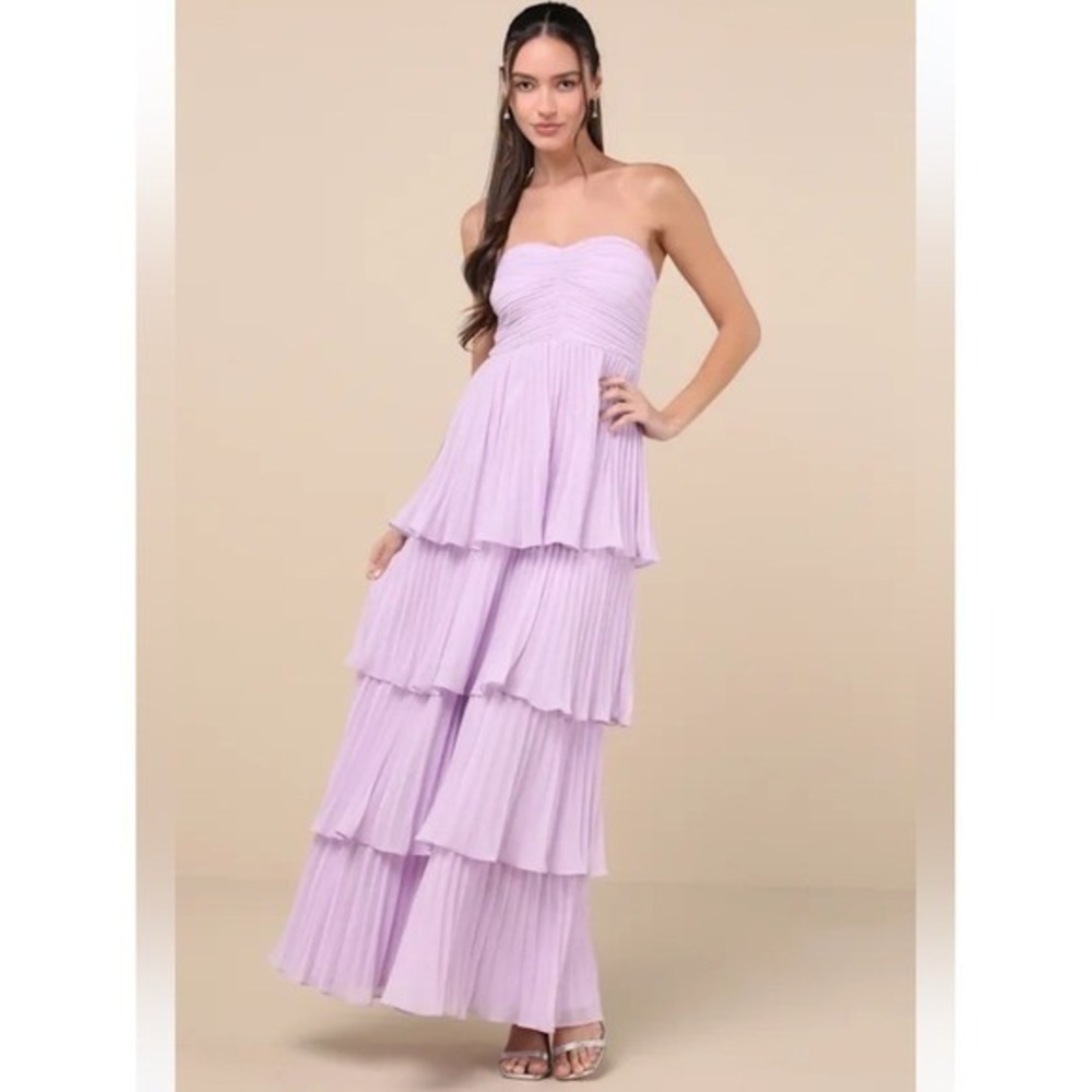 Lulus Seriously Sensational Lavender Strapless Tiered Maxi Dress Purple L NEW
